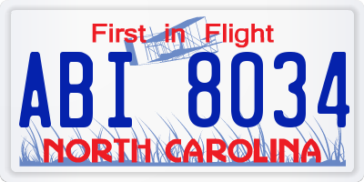 NC license plate ABI8034