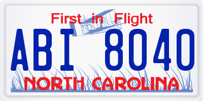 NC license plate ABI8040