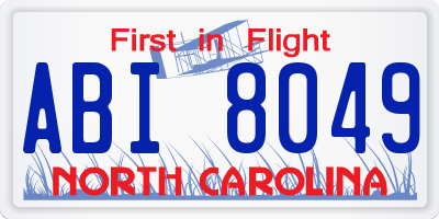 NC license plate ABI8049