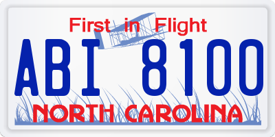 NC license plate ABI8100