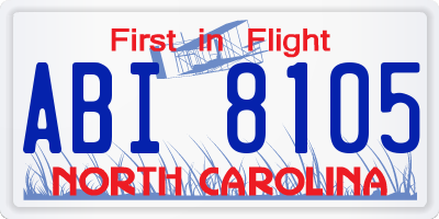 NC license plate ABI8105