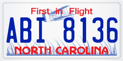 NC license plate ABI8136