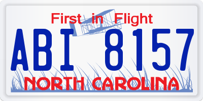 NC license plate ABI8157