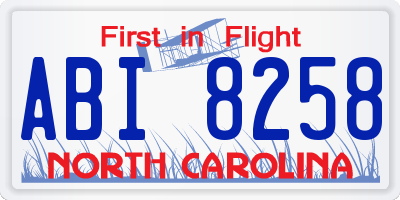 NC license plate ABI8258