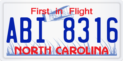 NC license plate ABI8316
