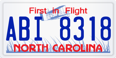 NC license plate ABI8318