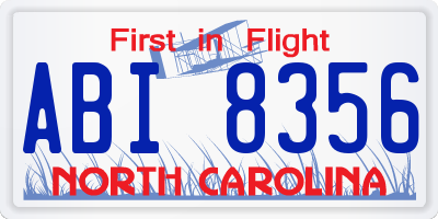 NC license plate ABI8356