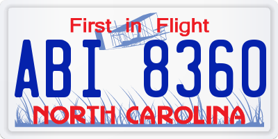 NC license plate ABI8360