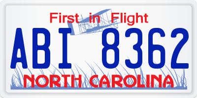 NC license plate ABI8362