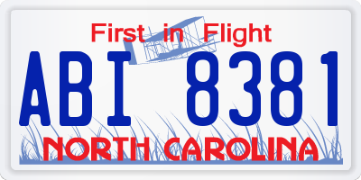 NC license plate ABI8381