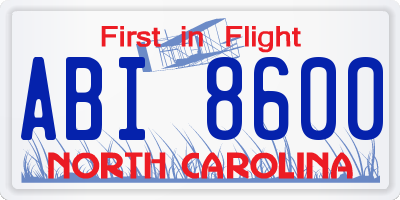 NC license plate ABI8600