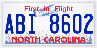NC license plate ABI8602