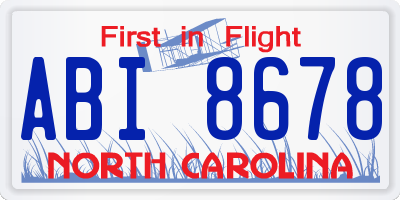 NC license plate ABI8678