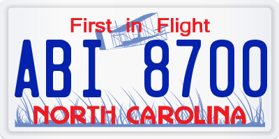 NC license plate ABI8700