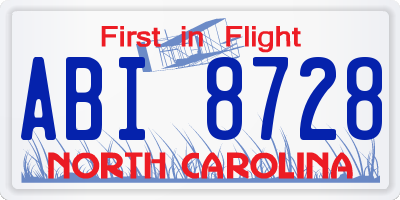 NC license plate ABI8728