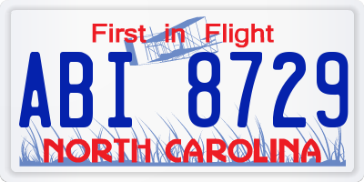 NC license plate ABI8729