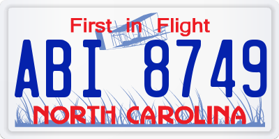 NC license plate ABI8749