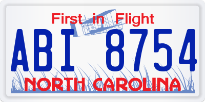 NC license plate ABI8754