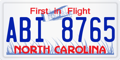 NC license plate ABI8765