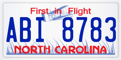 NC license plate ABI8783
