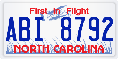 NC license plate ABI8792