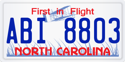 NC license plate ABI8803