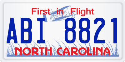 NC license plate ABI8821