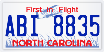 NC license plate ABI8835