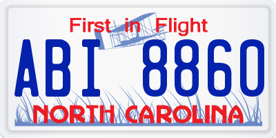 NC license plate ABI8860