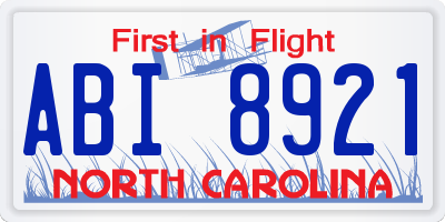 NC license plate ABI8921