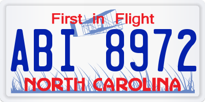 NC license plate ABI8972