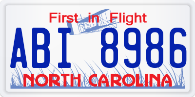 NC license plate ABI8986