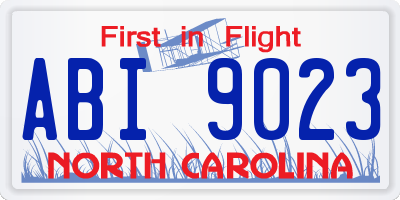 NC license plate ABI9023