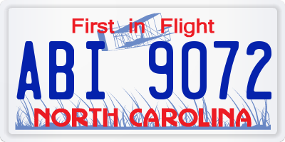 NC license plate ABI9072