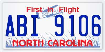 NC license plate ABI9106