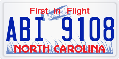 NC license plate ABI9108