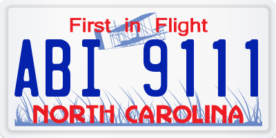 NC license plate ABI9111