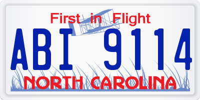 NC license plate ABI9114