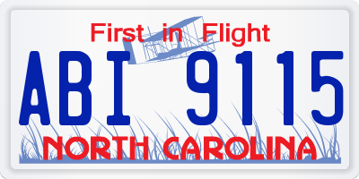 NC license plate ABI9115
