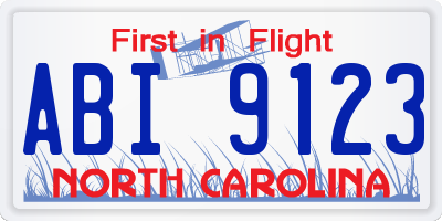 NC license plate ABI9123