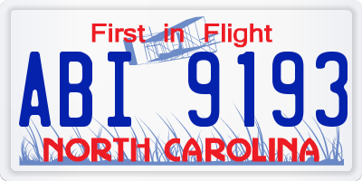 NC license plate ABI9193