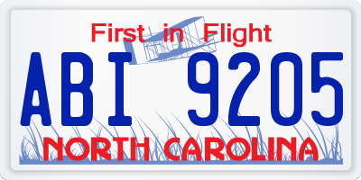 NC license plate ABI9205