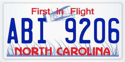 NC license plate ABI9206