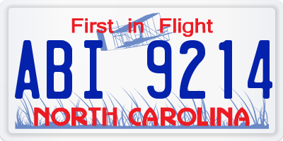 NC license plate ABI9214