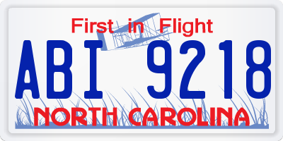 NC license plate ABI9218
