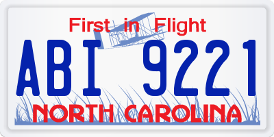NC license plate ABI9221