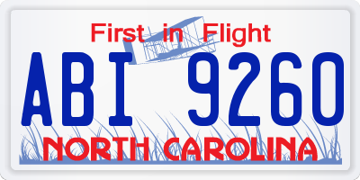 NC license plate ABI9260