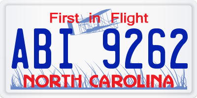 NC license plate ABI9262