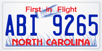 NC license plate ABI9265