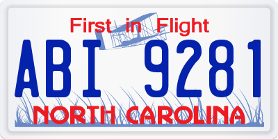 NC license plate ABI9281